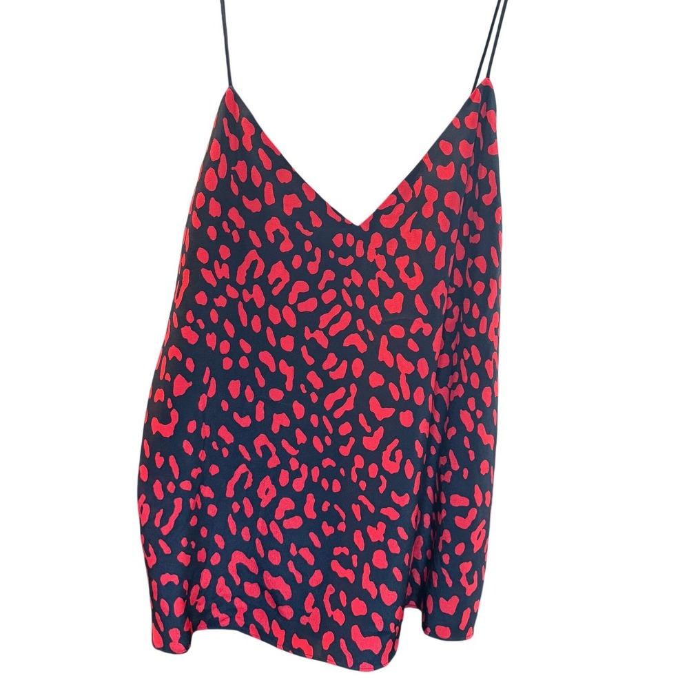 Alice + Olivia Red Black Leopard Silk Camisole V-Neck Spaghetti Strap Top M